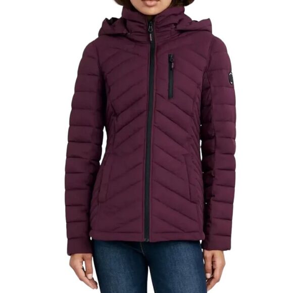 Nautica Women's Hooded Packable Short Puffer Coat Purple Tulip Q221886 Small NWT - Picture 1 of 11